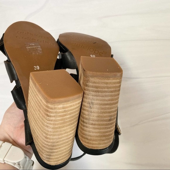 ANTELOPE Black Leather Scallop Crossover Sandals Size 8 - Picture 13 of 14